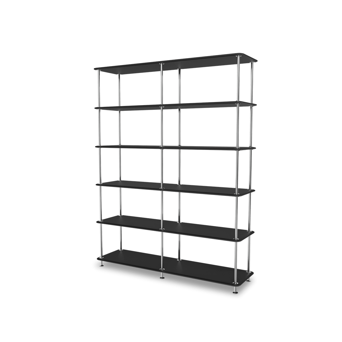 Etagère Free 550000 Montana, tablettes 207 Black et structure 44C Chrome, vue de trois quarts sur fond blanc