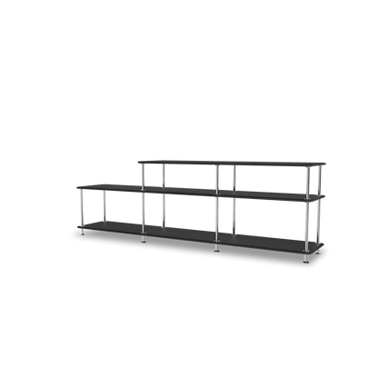 Etagère Free 111220 Montana, tablettes 207 Black et structure 44C Chrome, vue de trois quarts sur fond blanc
