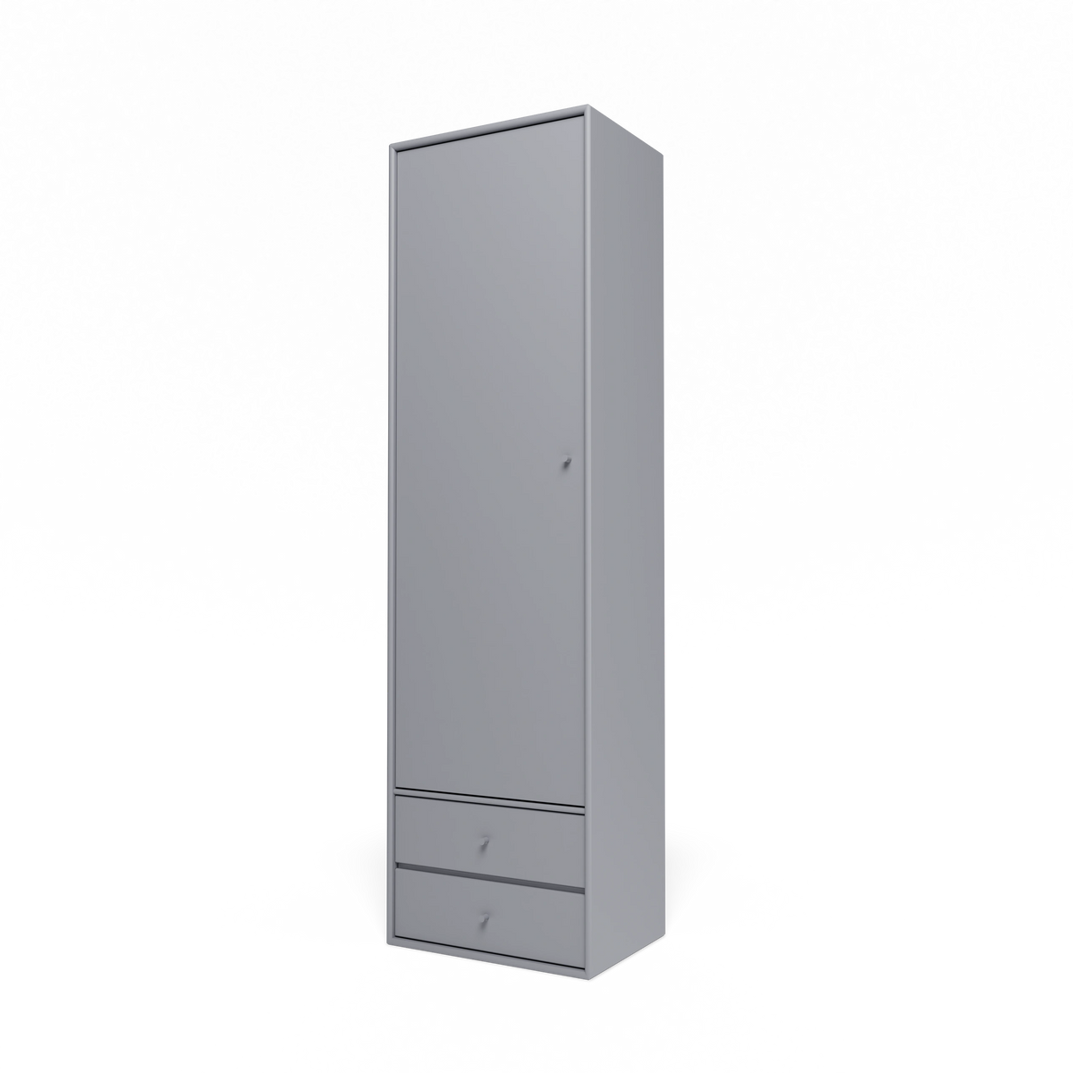 Armoire Attire I Montana, laque 100 Graphic, suspendu au rail mural, vue de trois quarts sur fond blanc