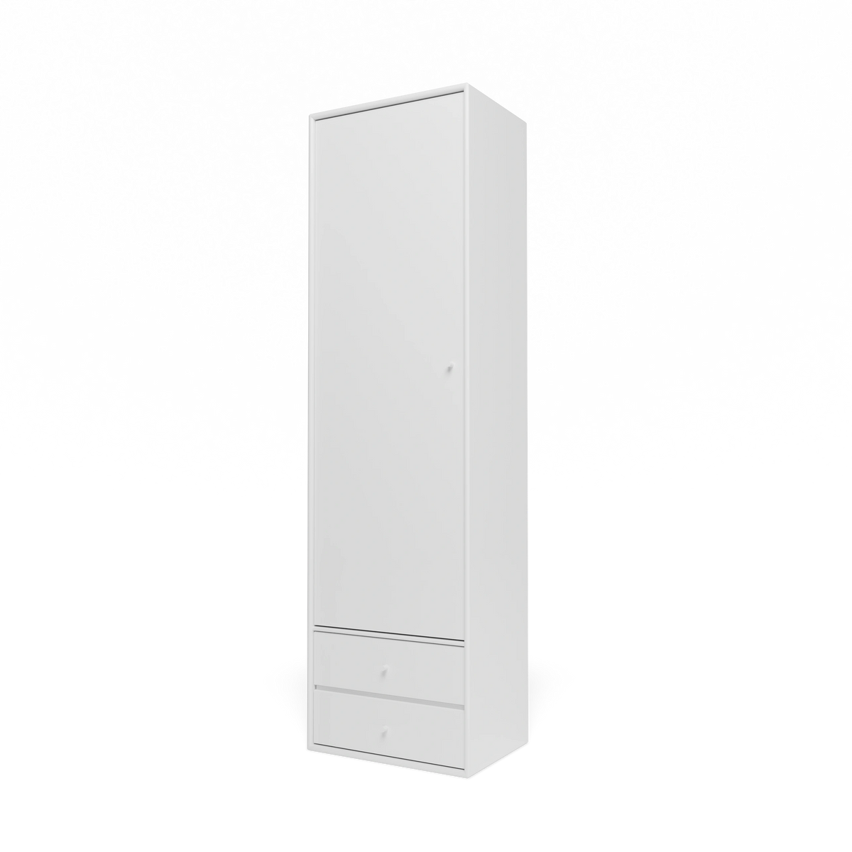 Armoire Attire I Montana, laque 38 Snow, suspendu au rail mural, vue de trois quarts sur fond blanc