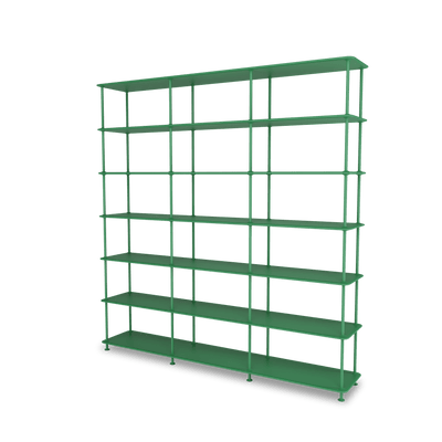 Etagère Free 666000 Montana, tablettes 232 Parsley et structure 152 Parsley, vue de trois quarts sur fond blanc