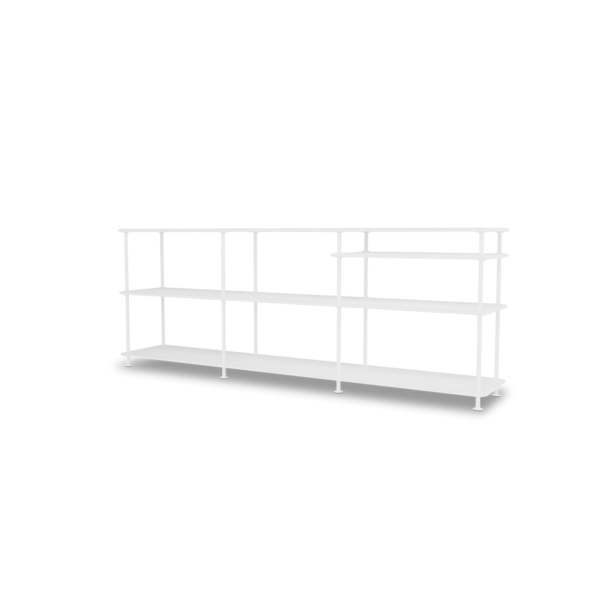 Etagère Free 222100 Montana, tablettes 214 New White et structure 101 New White, vue de trois quarts sur fond blanc