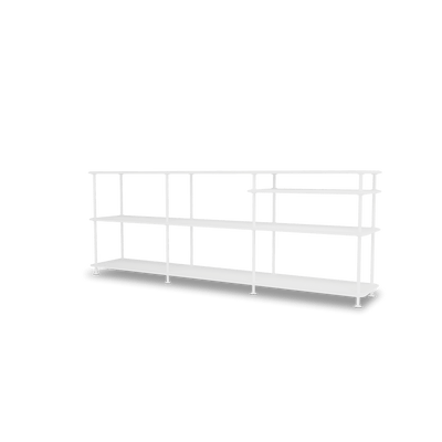 Etagère Free 222100 Montana, tablettes 214 New White et structure 101 New White, vue de trois quarts sur fond blanc