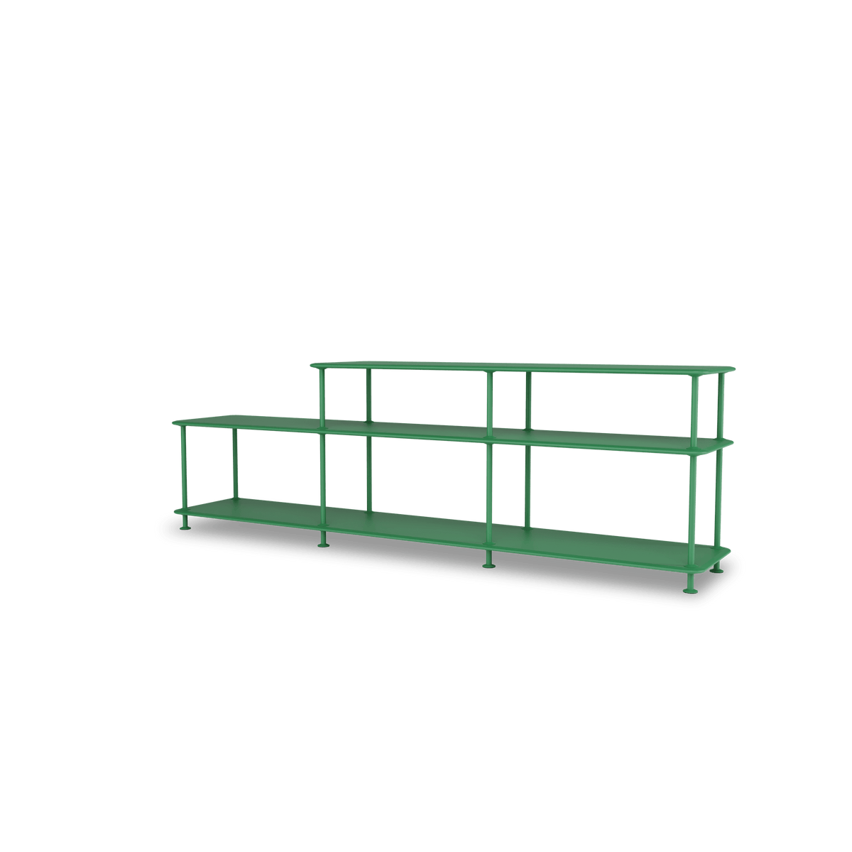 Etagère Free 111220 Montana, tablettes 232 Parsley et structure 152 Parsley, vue de trois quarts sur fond blanc