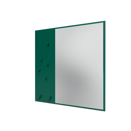 Miroir Memo Montana, laque 136 Pine, suspendu au rail mural, vue de trois quarts sur fond blanc