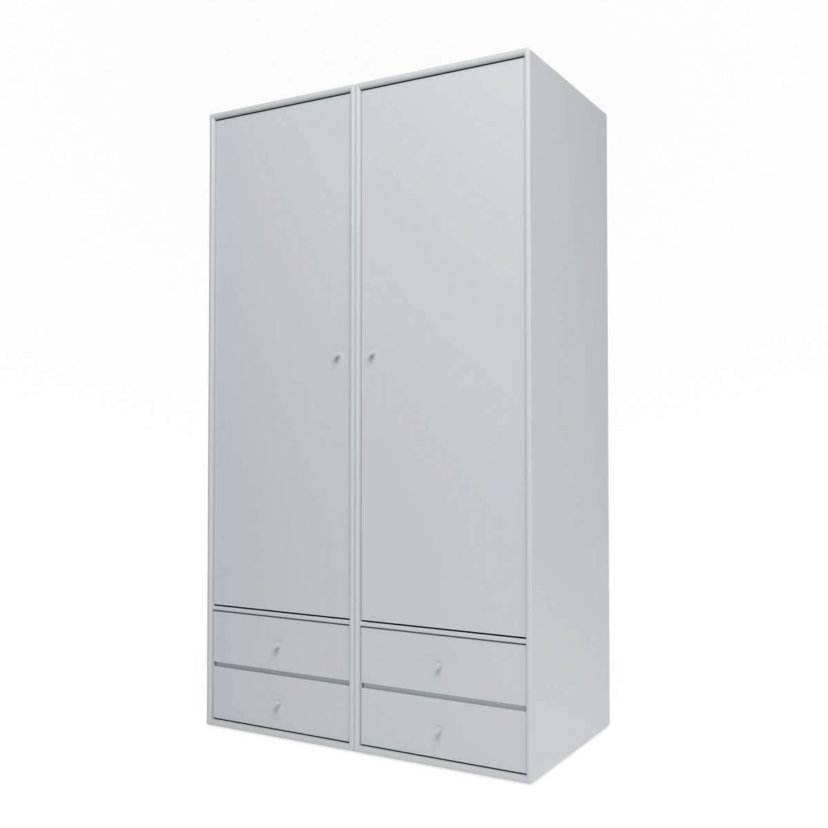 Armoire Attire IV Montana, laque 156 Oyster, suspendu au rail mural, vue de trois quarts sur fond blanc