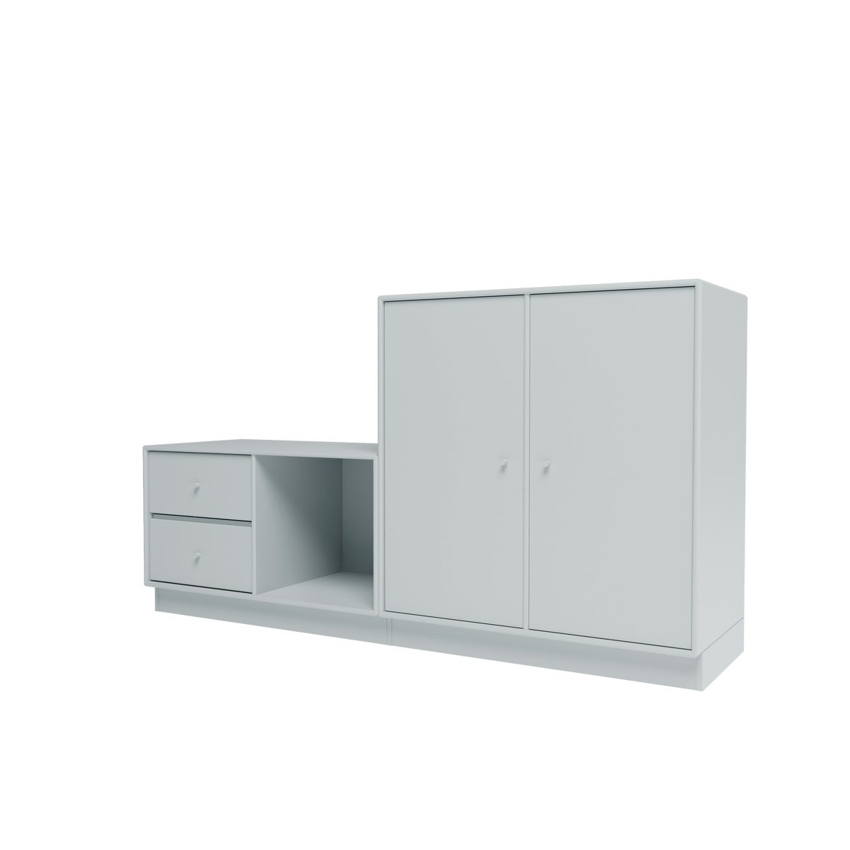 Banc Rest I Montana, laque 156 Oyster, sur socle de 7 cm, vue de trois quarts sur fond blanc