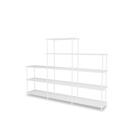 Etagère Free 342000 Montana, tablettes 214 New White et structure 101 New White, vue de trois quarts sur fond blanc