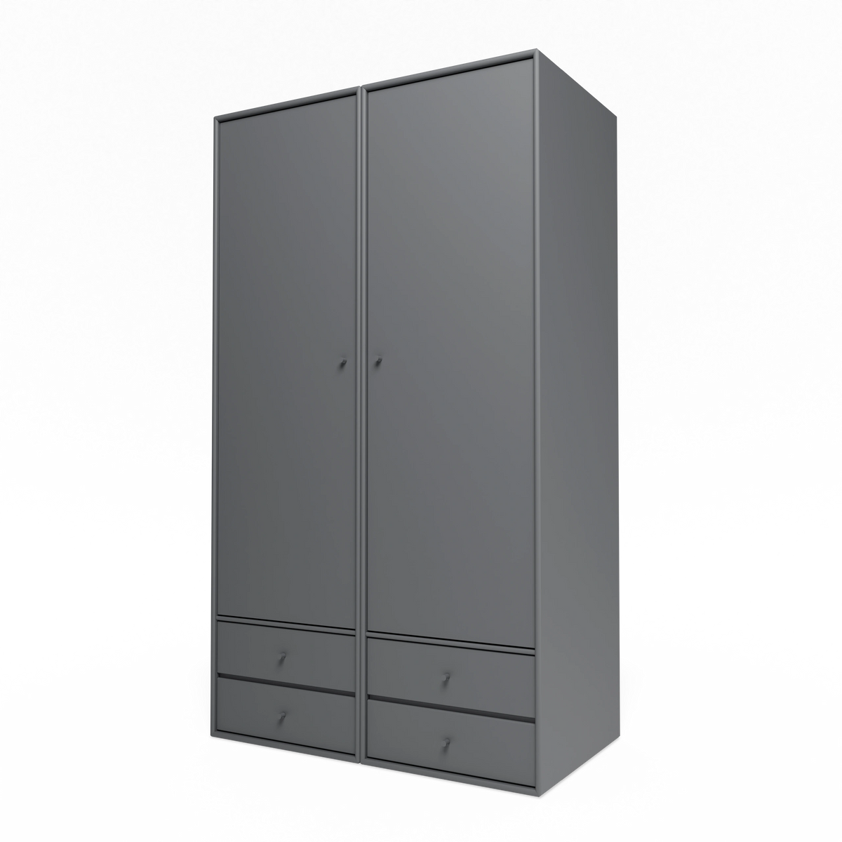 Armoire Attire IV Montana, laque 36 Coal, suspendu au rail mural, vue de trois quarts sur fond blanc