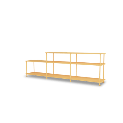 Etagère Free 111220 Montana, tablettes 233 Acacia et structure 166 Acacia, vue de trois quarts sur fond blanc