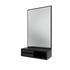 Miroir Glance Montana, laque 05 Black, suspendu au rail mural, vue de trois quarts sur fond blanc