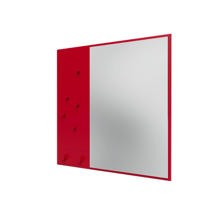 Miroir Memo Montana, laque 165 Beetroot, suspendu au rail mural, vue de trois quarts sur fond blanc