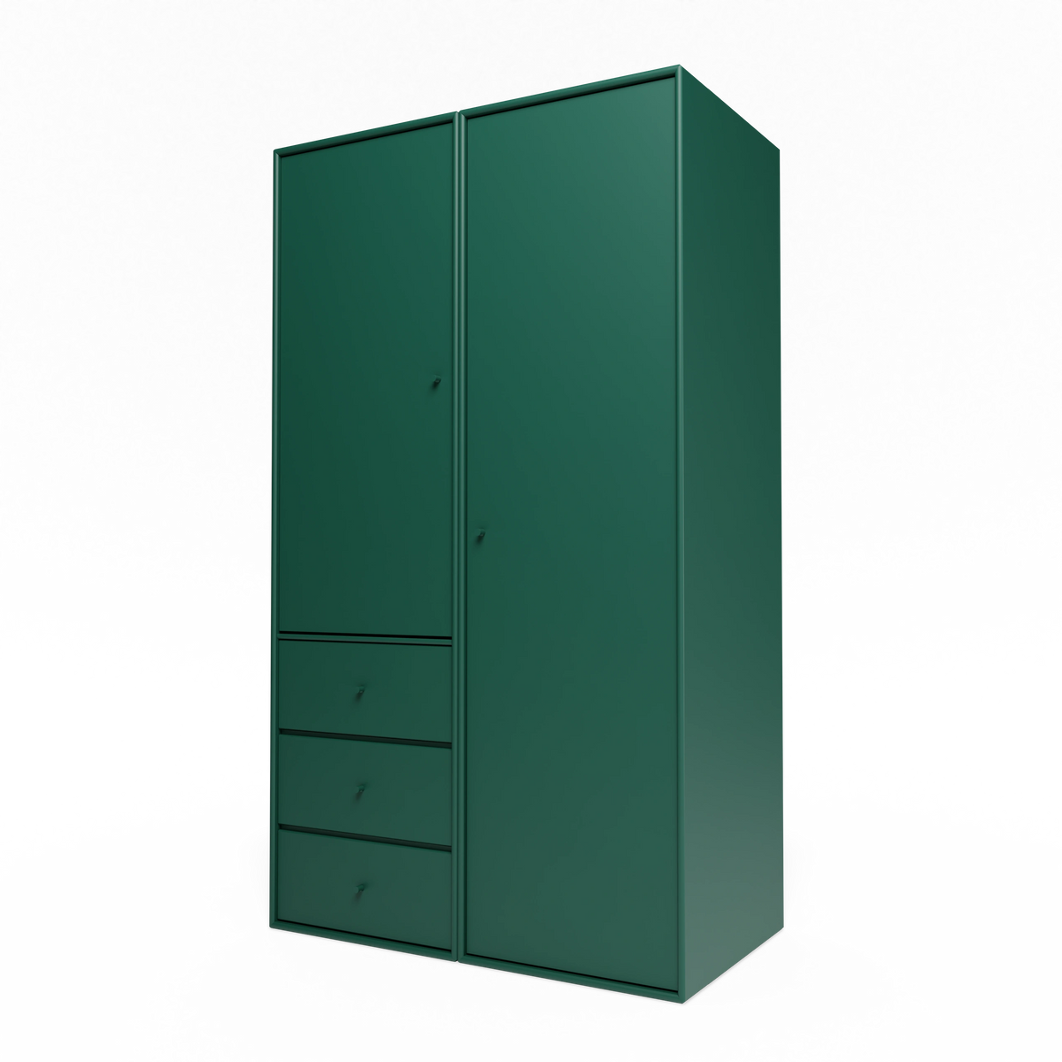 Armoire Attire III Montana, laque 136 Pine, suspendu au rail mural, vue de trois quarts sur fond blanc