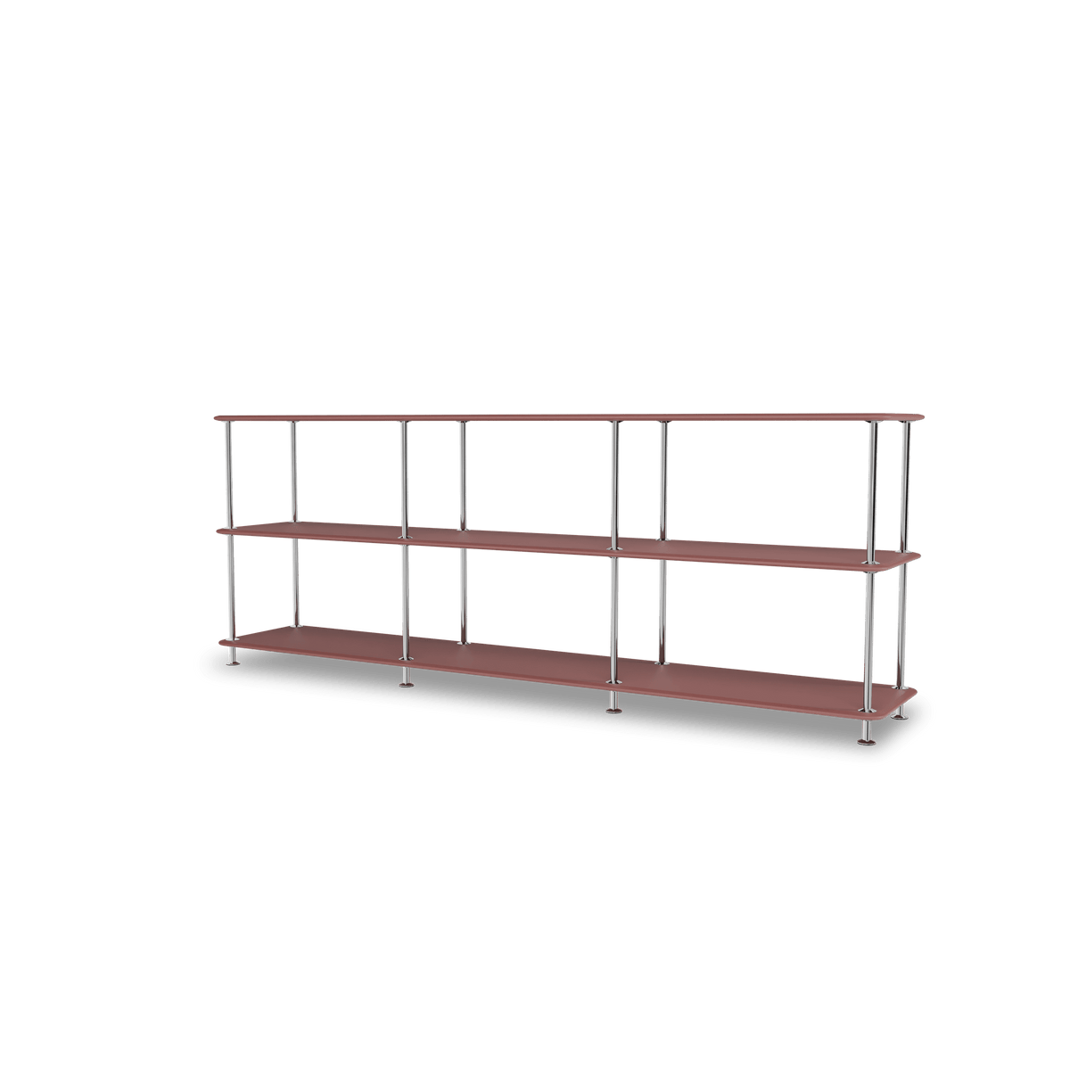Etagère Free 222000 Montana, tablettes 231 Masala et structure 44C Chrome, vue de trois quarts sur fond blanc