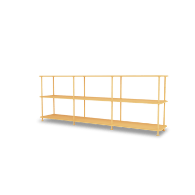 Etagère Free 222000 Montana, tablettes 233 Acacia et structure 166 Acacia, vue de trois quarts sur fond blanc
