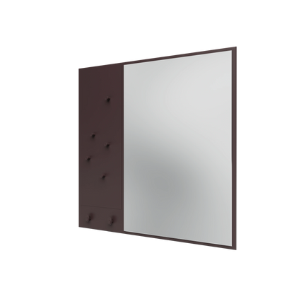 Miroir Memo Montana, laque 160 Balsamic, suspendu au rail mural, vue de trois quarts sur fond blanc