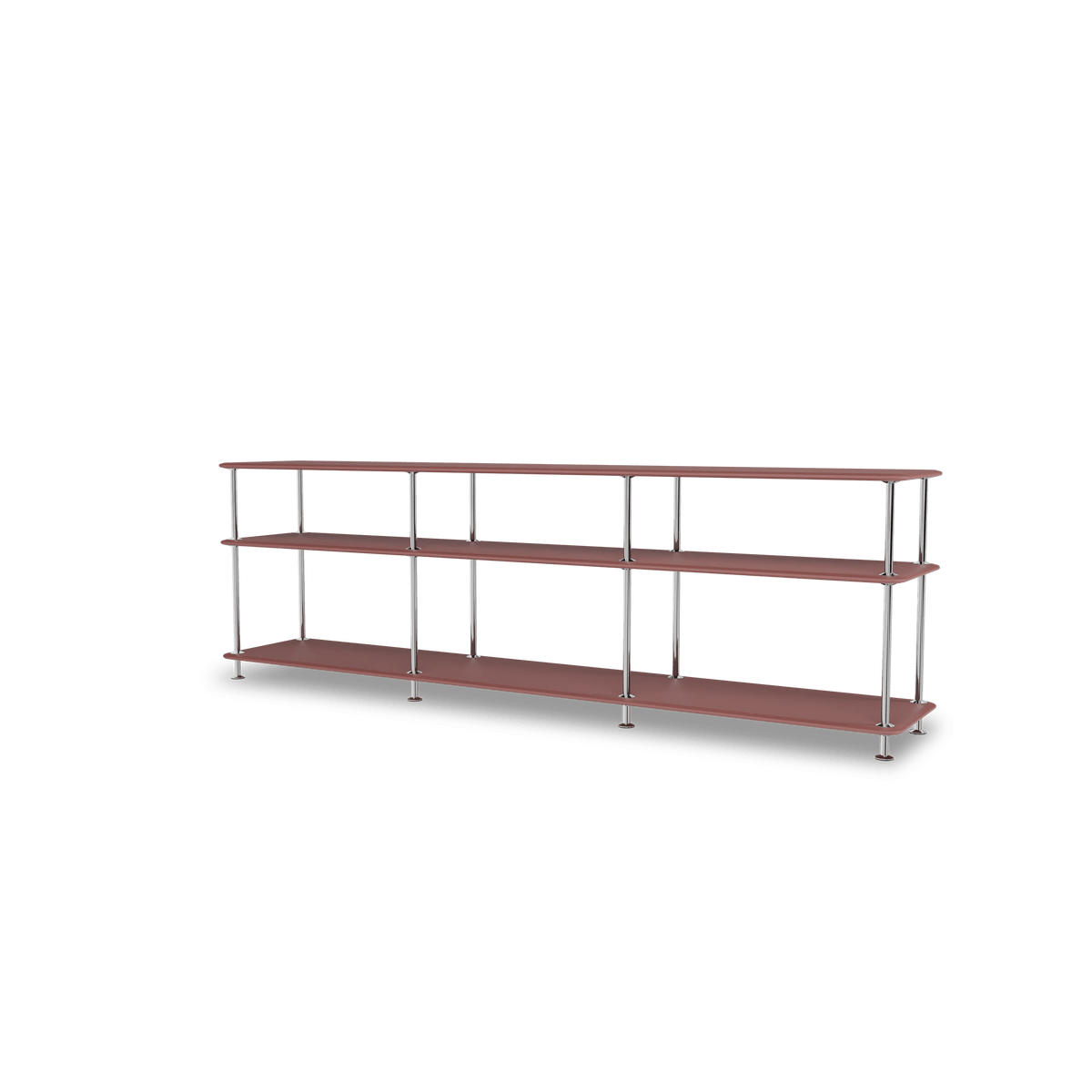 Etagère Free 111222 Montana, tablettes 231 Masala et structure 44C Chrome, vue de trois quarts sur fond blanc