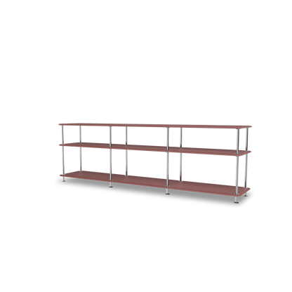 Etagère Free 111222 Montana, tablettes 231 Masala et structure 44C Chrome, vue de trois quarts sur fond blanc