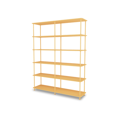 Etagère Free 550000 Montana, tablettes 233 Acacia et structure 166 Acacia, vue de trois quarts sur fond blanc