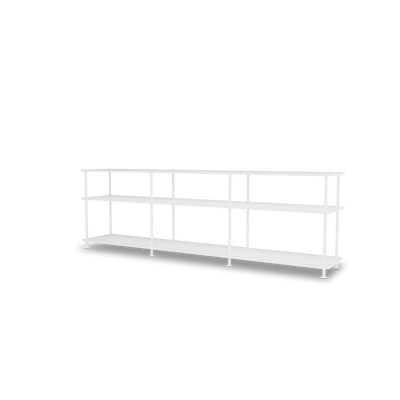 Etagère Free 111222 Montana, tablettes 214 New White et structure 101 New White, vue de trois quarts sur fond blanc