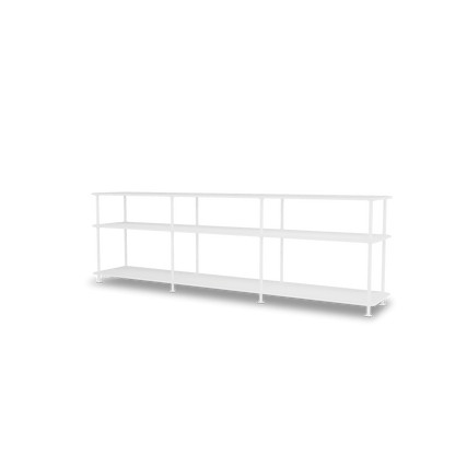 Etagère Free 111222 Montana, tablettes 214 New White et structure 101 New White, vue de trois quarts sur fond blanc