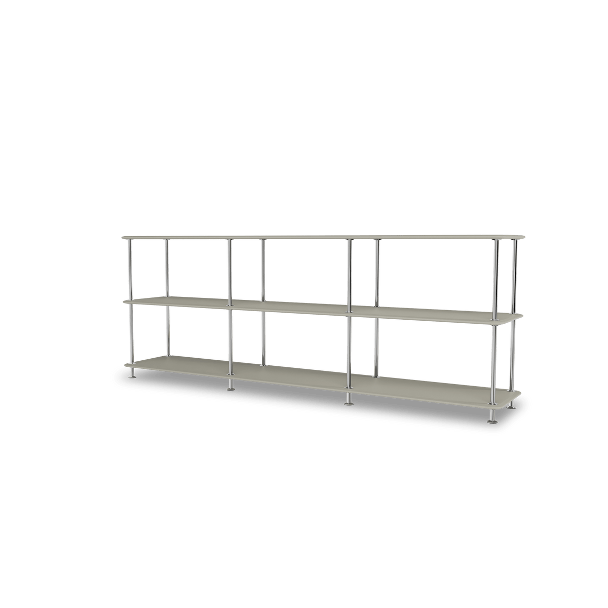 Etagère Free 222000 Montana, tablettes 225 Fennel et structure 44C Chrome, vue de trois quarts sur fond blanc