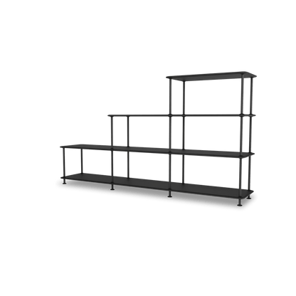 Etagère Free 321000 Montana, tablettes 207 Black et structure 05 Black, vue de trois quarts sur fond blanc