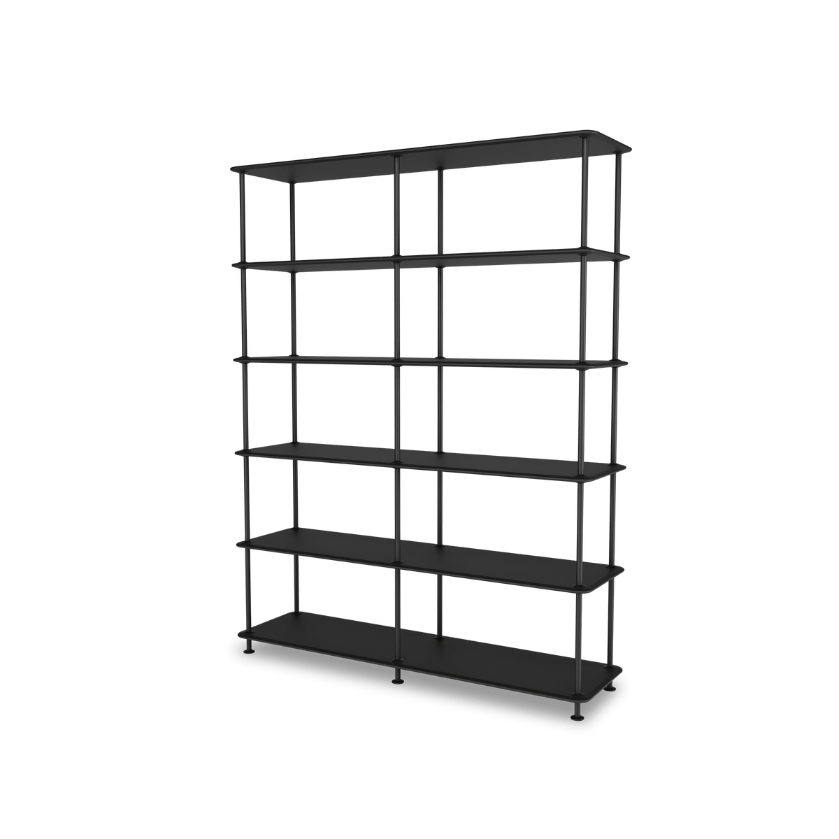 Etagère Free 550000 Montana, tablettes 207 Black et structure 05 Black, vue de trois quarts sur fond blanc