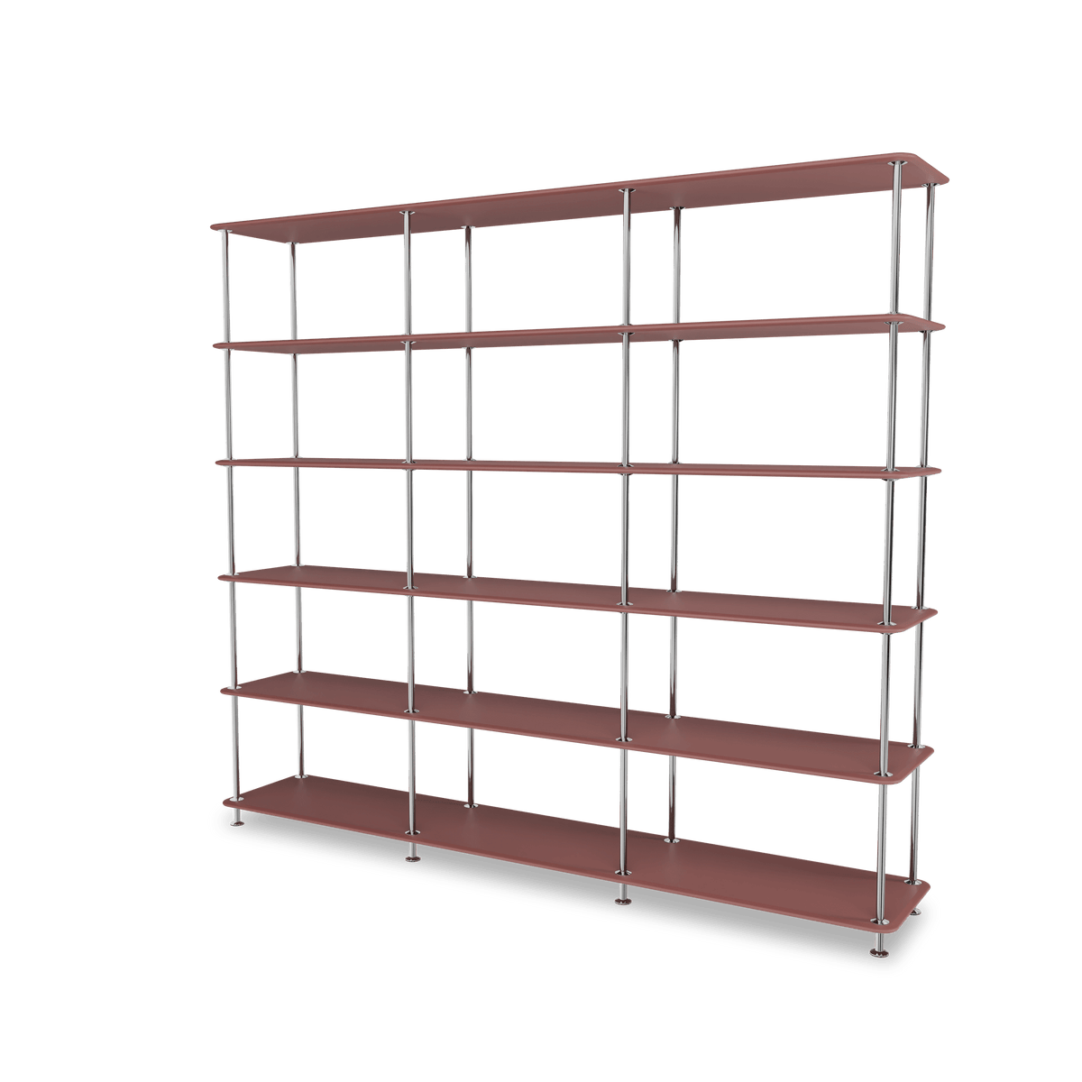 Etagère Free 555000 Montana, tablettes 231 Masala et structure 44C Chrome, vue de trois quarts sur fond blanc