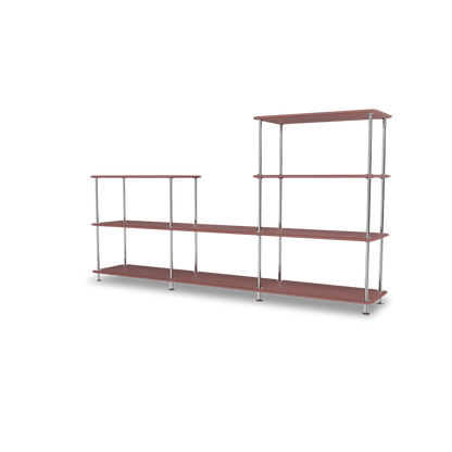 Etagère Free 312000 Montana, tablettes 231 Masala et structure 44C Chrome, vue de trois quarts sur fond blanc