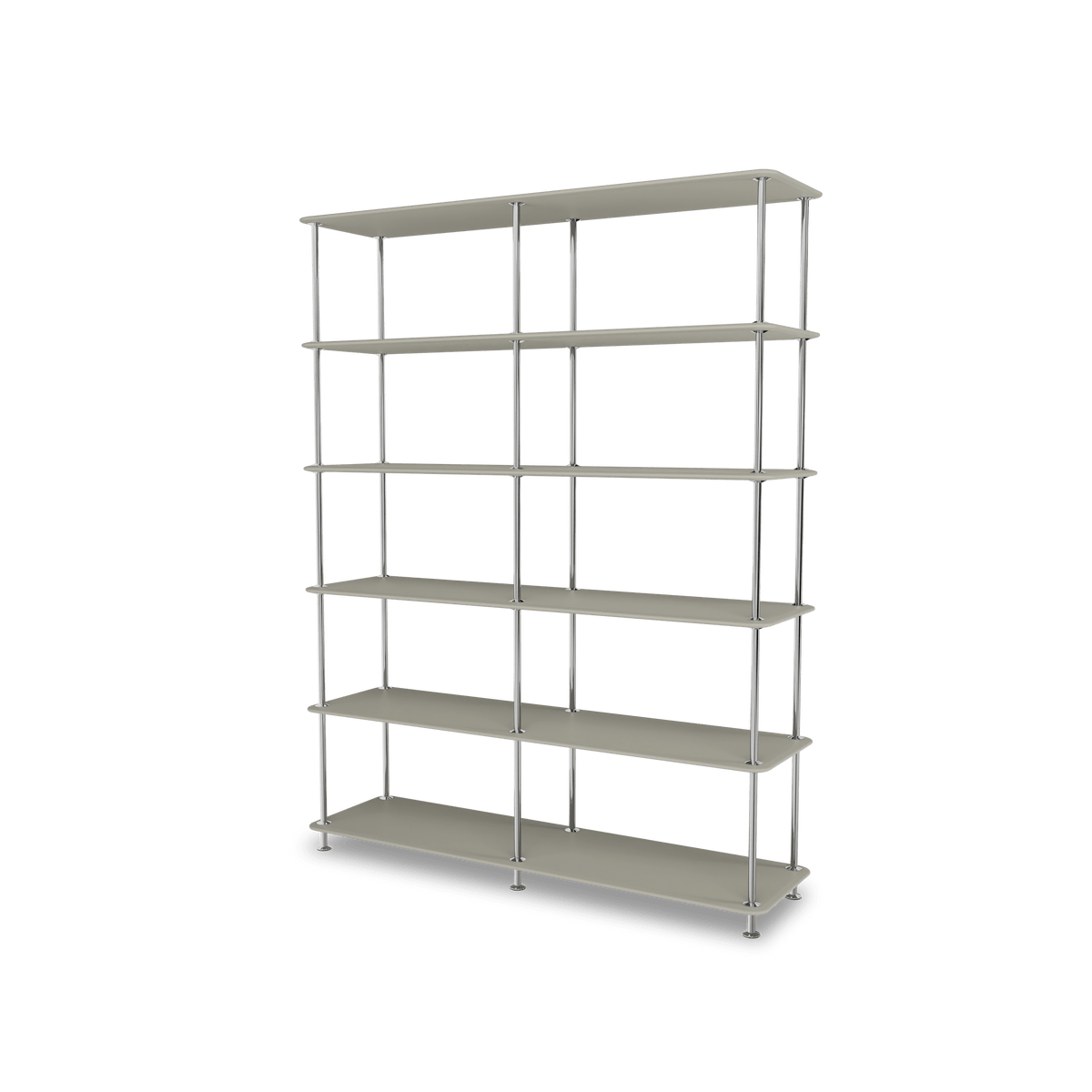 Etagère Free 550000 Montana, tablettes 225 Fennel et structure 44C Chrome, vue de trois quarts sur fond blanc