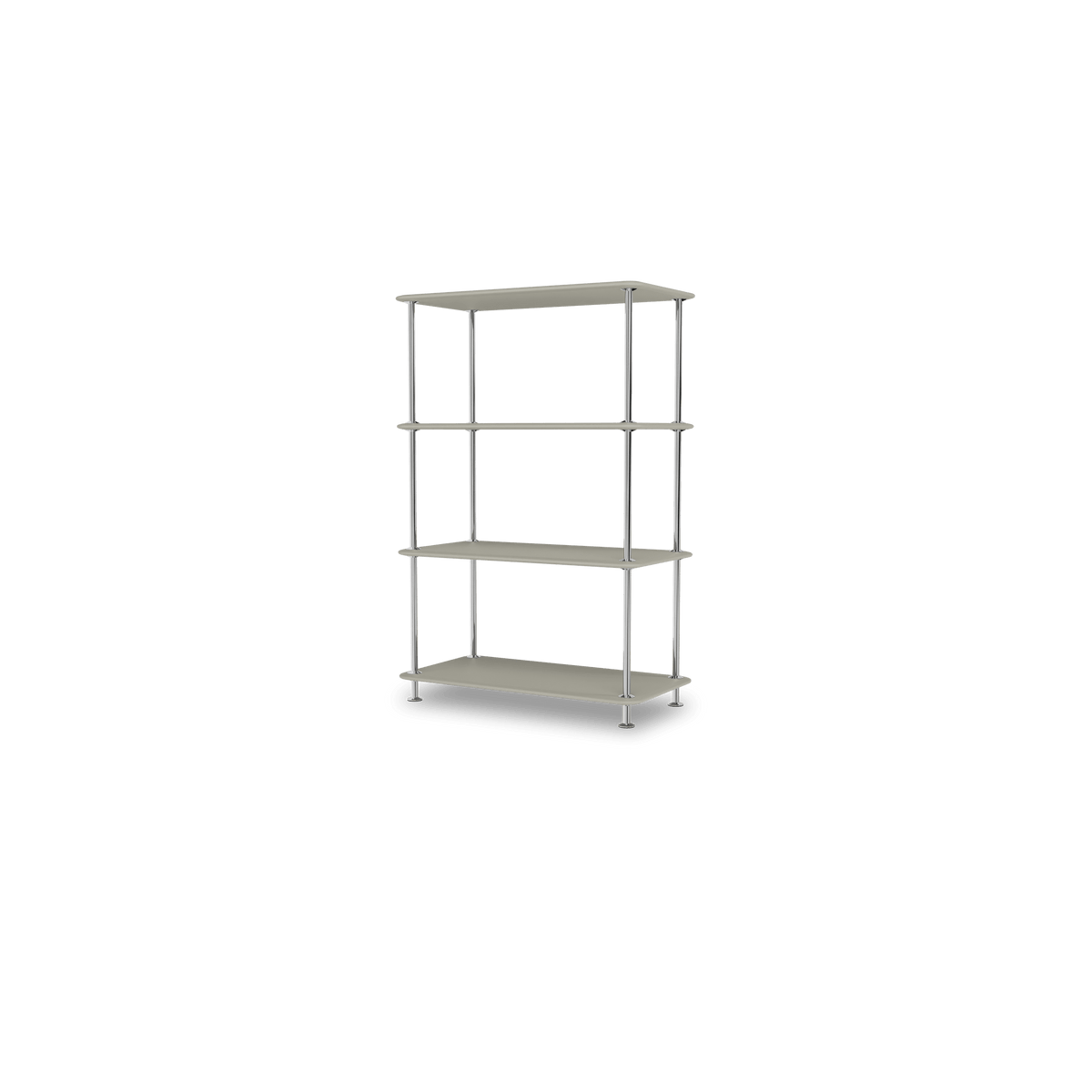 Etagère Free 300000 Montana, tablettes 225 Fennel et structure 44C Chrome, vue de trois quarts sur fond blanc