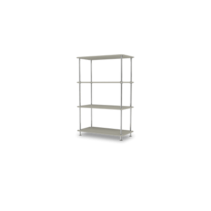 Etagère Free 300000 Montana, tablettes 225 Fennel et structure 44C Chrome, vue de trois quarts sur fond blanc