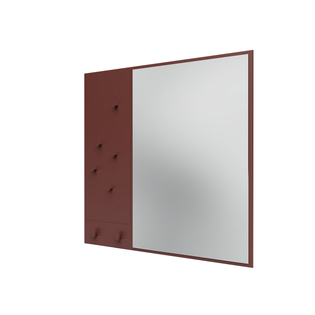 Miroir Memo Montana, laque 155 Masala, suspendu au rail mural, vue de trois quarts sur fond blanc