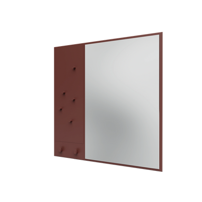 Miroir Memo Montana, laque 155 Masala, suspendu au rail mural, vue de trois quarts sur fond blanc