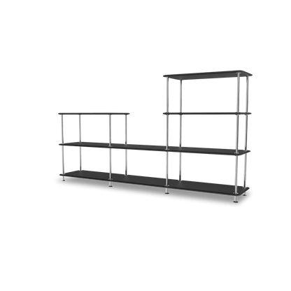 Etagère Free 312000 Montana, tablettes 207 Black et structure 44C Chrome, vue de trois quarts sur fond blanc