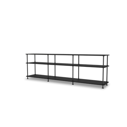 Etagère Free 111222 Montana, tablettes 207 Black et structure 05 Black, vue de trois quarts sur fond blanc