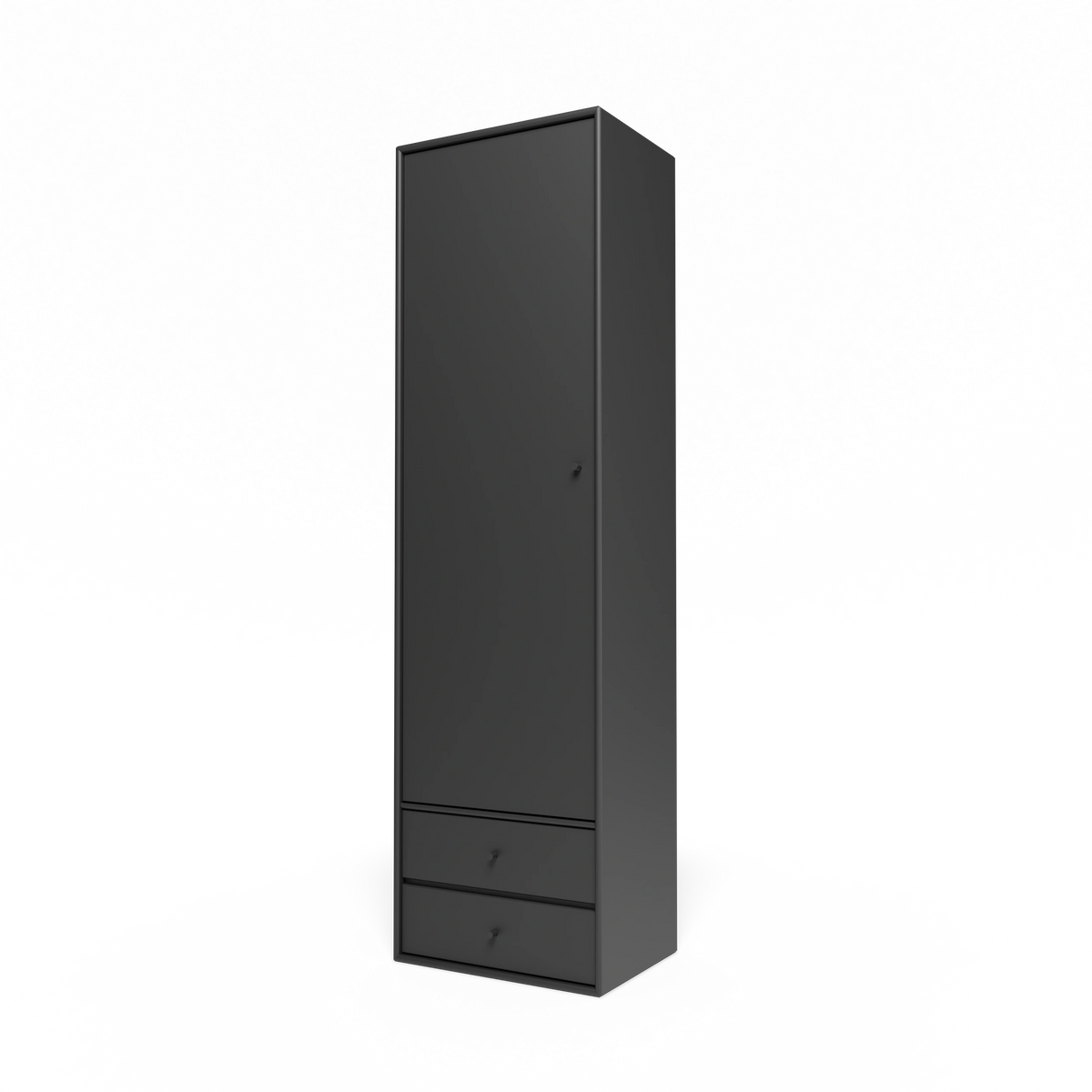 Armoire Attire I Montana, laque 04 Anthracite, suspendu au rail mural, vue de trois quarts sur fond blanc