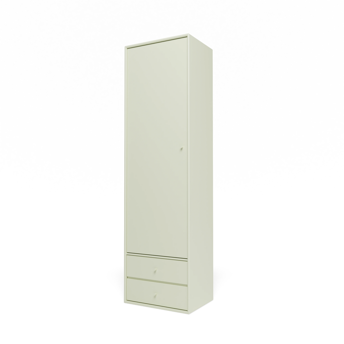 Armoire Attire I Montana, laque 140 Pomelo, suspendu au rail mural, vue de trois quarts sur fond blanc