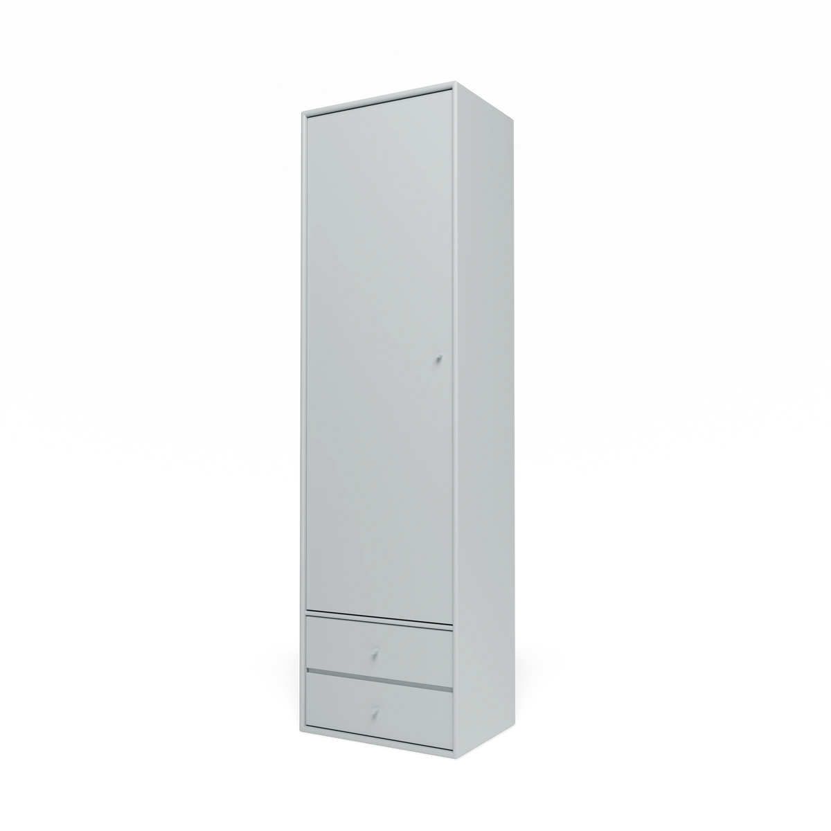 Armoire Attire I Montana, laque 156 Oyster, suspendu au rail mural, vue de trois quarts sur fond blanc