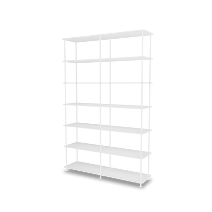 Etagère Free 660000 Montana, tablettes 214 New White et structure 101 New White, vue de trois quarts sur fond blanc