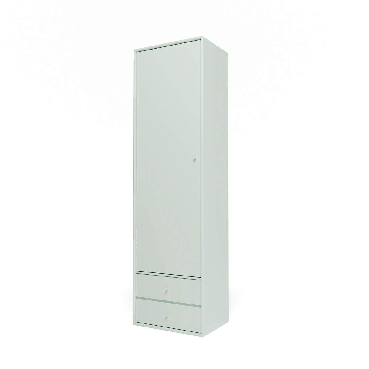 Armoire Attire I Montana, laque 161 Mist, suspendu au rail mural, vue de trois quarts sur fond blanc