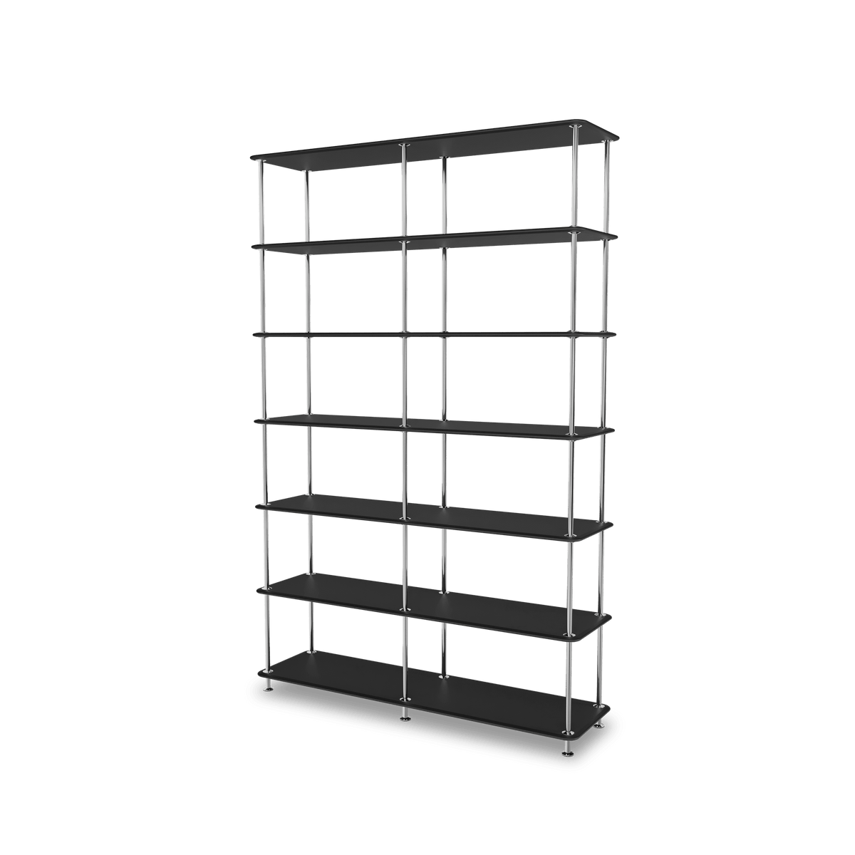 Etagère Free 660000 Montana, tablettes 207 Black et structure 44C Chrome, vue de trois quarts sur fond blanc