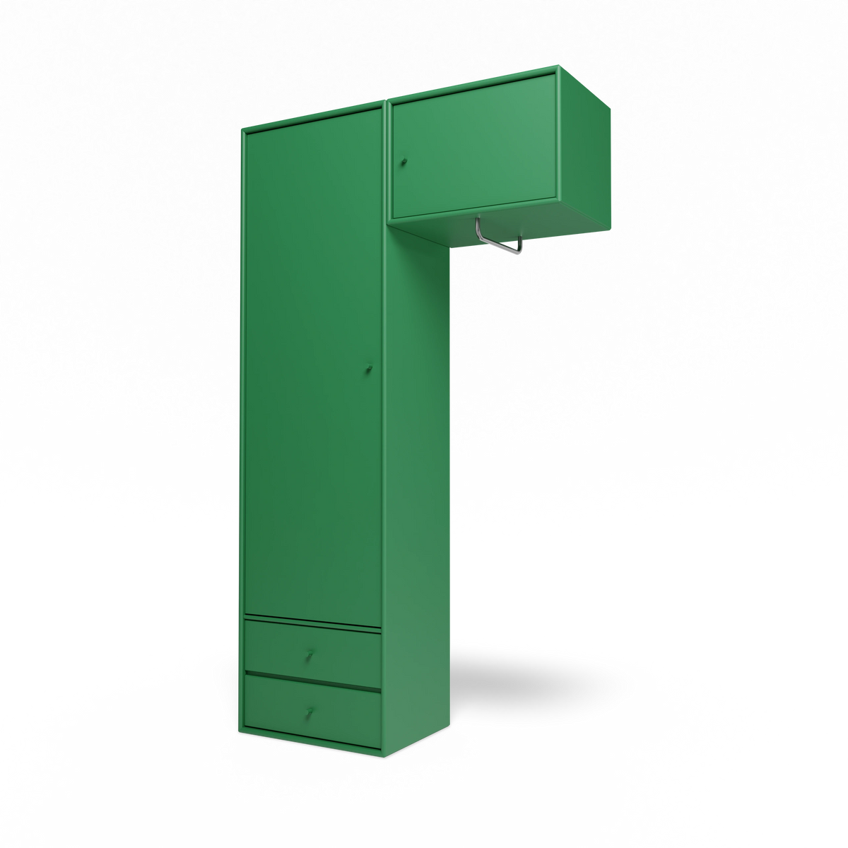 Armoire Attire II Montana, laque 152 Parsley, suspendu au rail mural, vue de trois quarts sur fond blanc