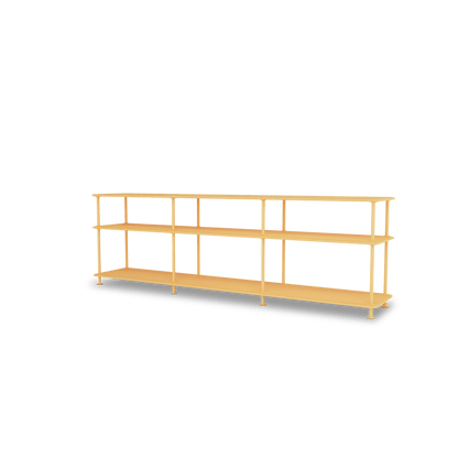 Etagère Free 111222 Montana, tablettes 233 Acacia et structure 166 Acacia, vue de trois quarts sur fond blanc