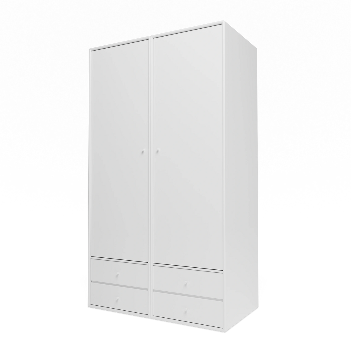 Armoire Attire IV Montana, laque 38 Snow, suspendu au rail mural, vue de trois quarts sur fond blanc