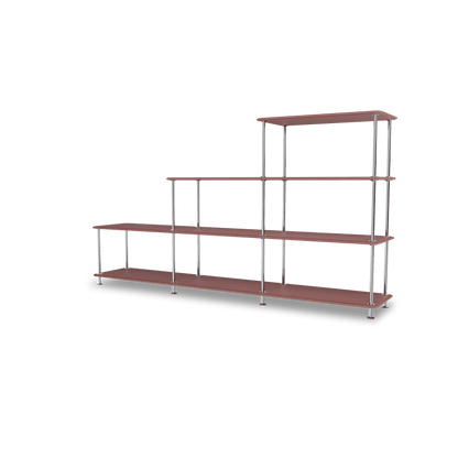 Etagère Free 321000 Montana, tablettes 231 Masala et structure 44C Chrome, vue de trois quarts sur fond blanc