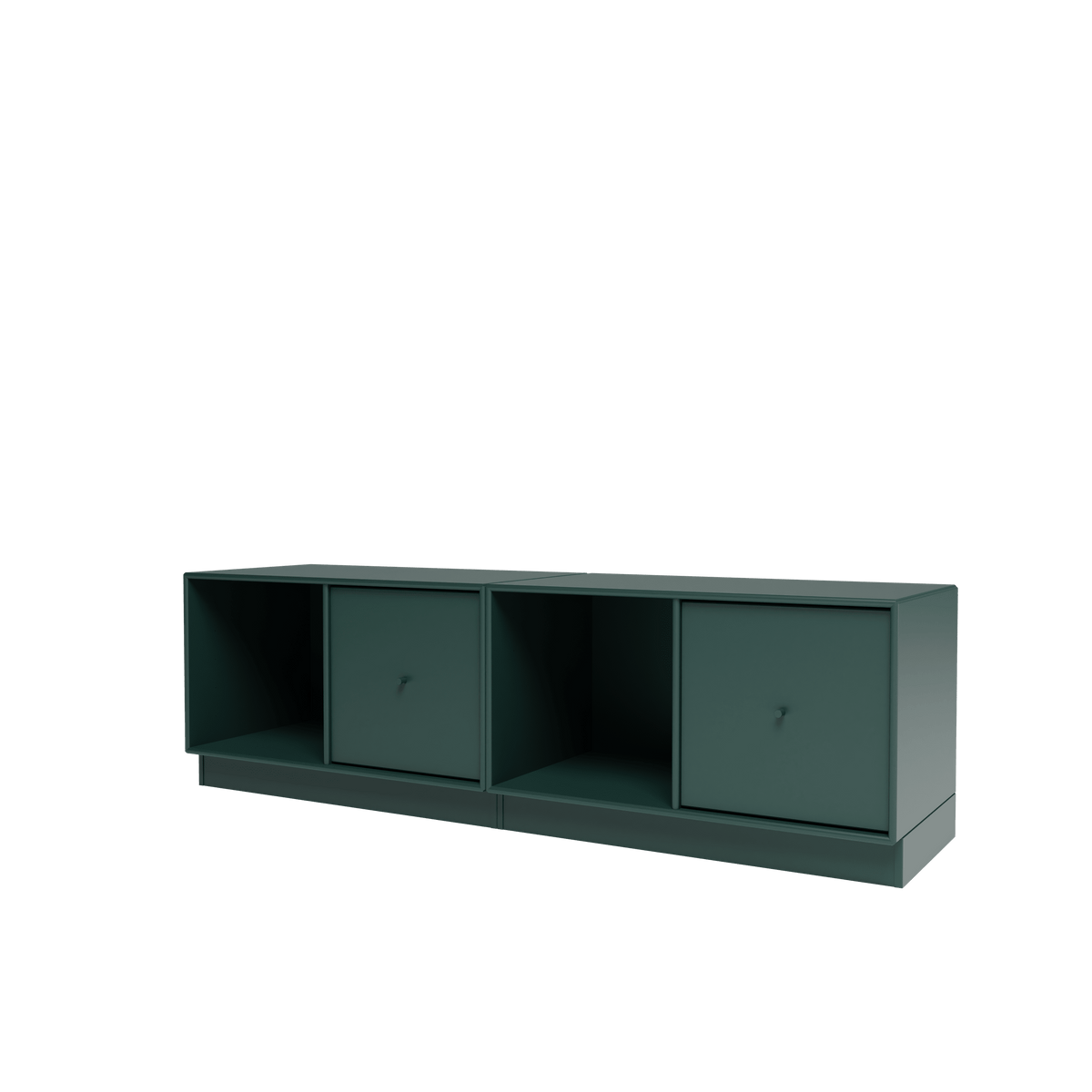 Banc Rest II Montana, laque 163 Black Jade, sur socle de 7 cm, vue de trois quarts sur fond blanc