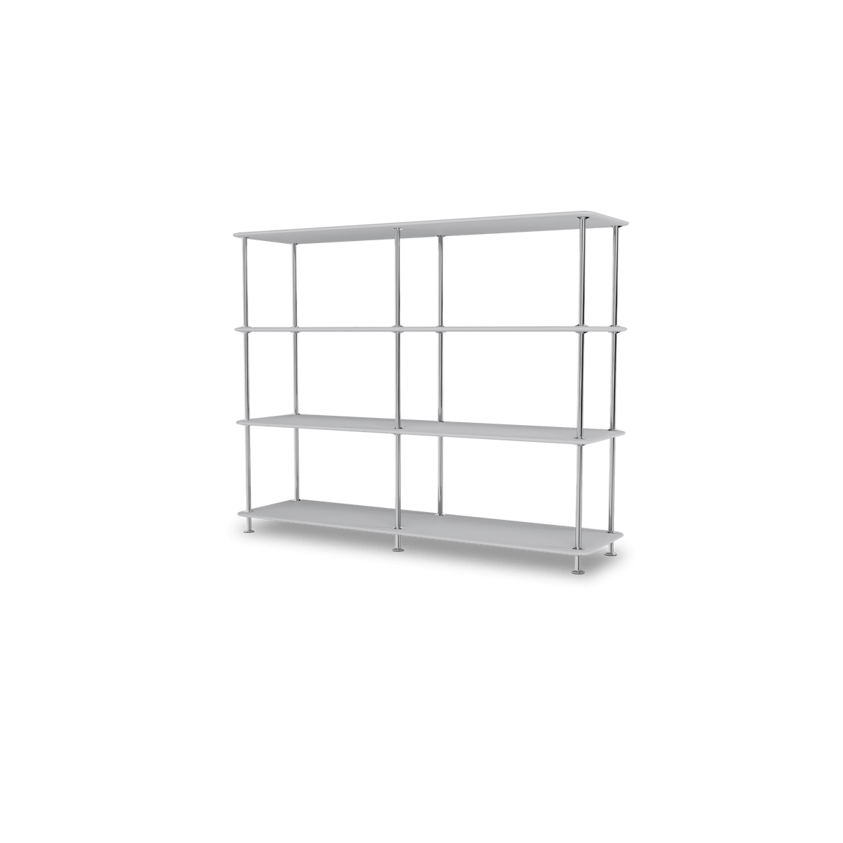 Etagère Free 330000 Montana, tablettes 209 Fjord et structure 44C Chrome, vue de trois quarts sur fond blanc