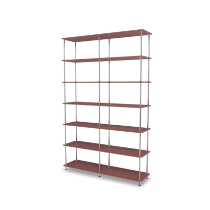 Etagère Free 660000 Montana, tablettes 231 Masala et structure 44C Chrome, vue de trois quarts sur fond blanc